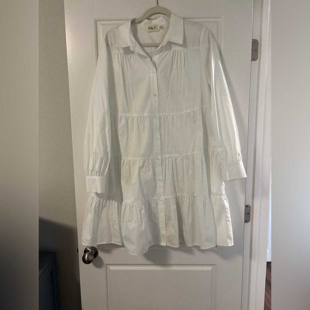 Eliza J White Button-Up Tiered Dress